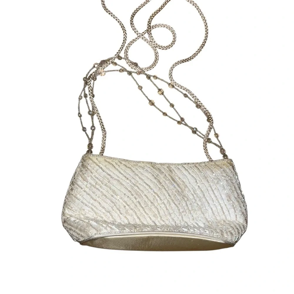 Vintage la regale beaded purse white wedding bridal evening 8” x 4”